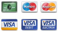 We accept American Express, Maestro, Mastercard, Visa, Visa Debit, Visa Electron