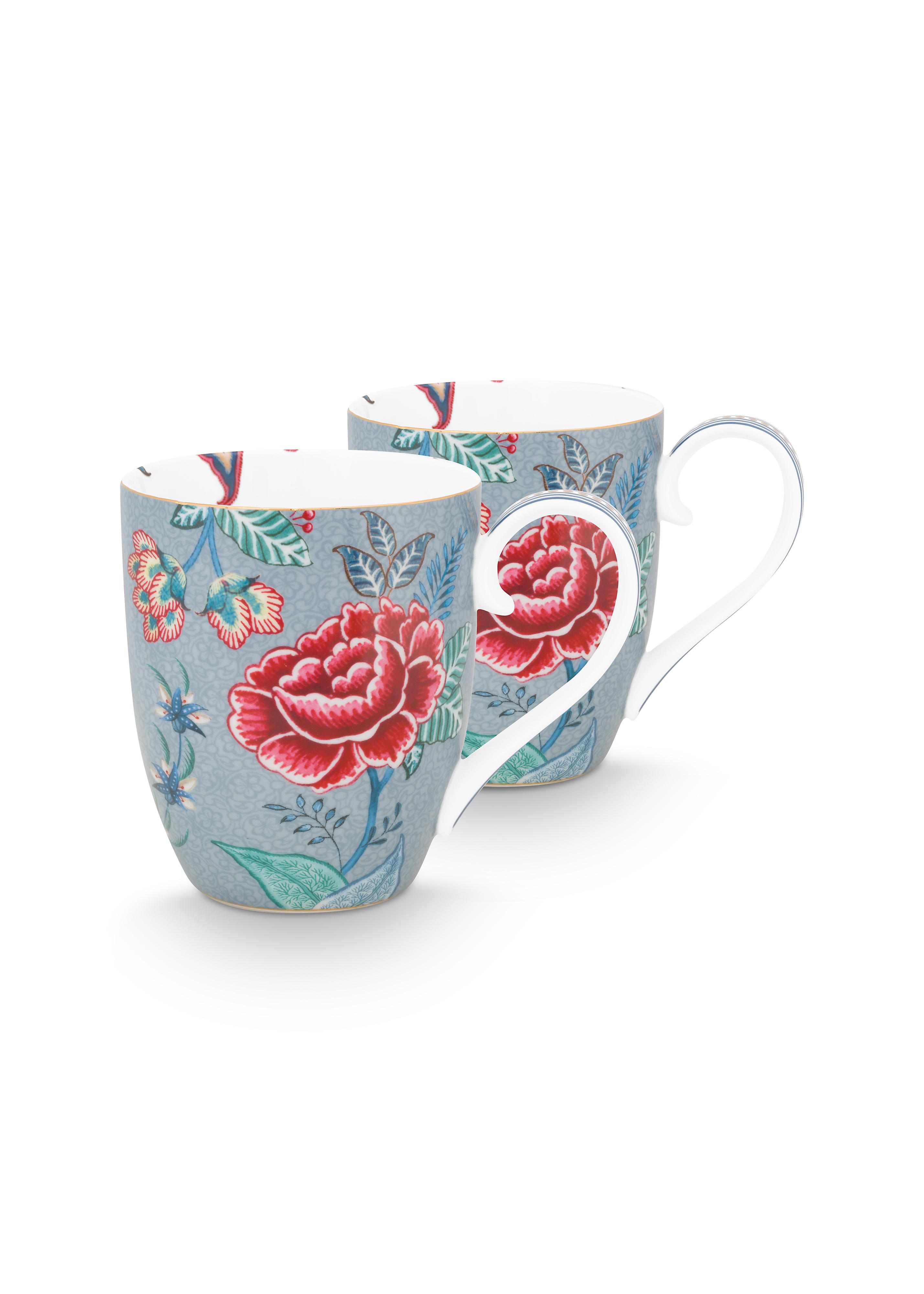 click for more information on Set/2 Mugs Xl Flower Festival Light Blue 450ml Set/2 Mugs Xl Flower Festival Light Blue 450ml Sparkle Gifts